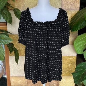 Loft Women’s Square Neck Black/White Dot Puff Short Sleeve Off Shoulder Blouse